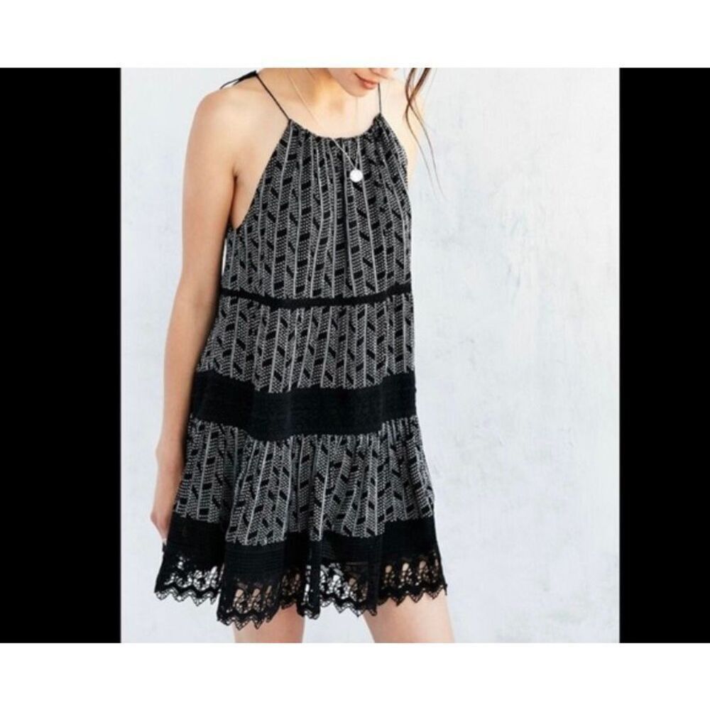 Kimchi blue black and white BoHo style halter dress XS